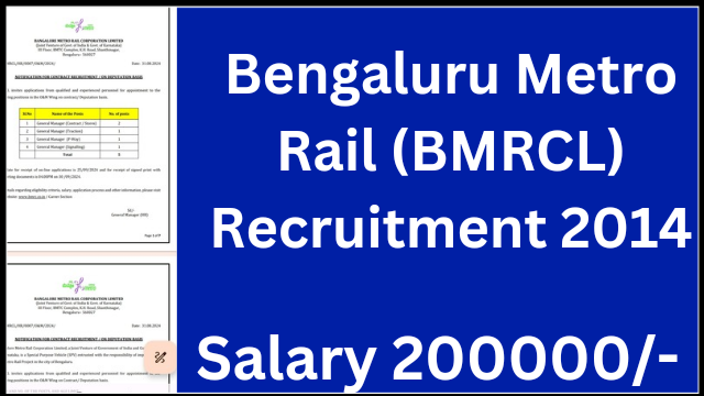 Bangalore Metro Rail Recruitment 2024