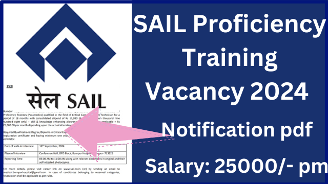 SAIL Proficiency Training Programme Recruitment 2024