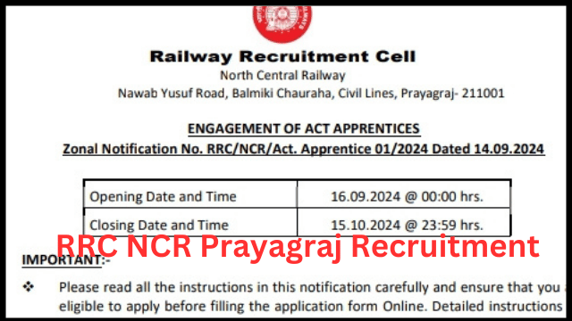 RRC NCR Prayagraj Vacancy