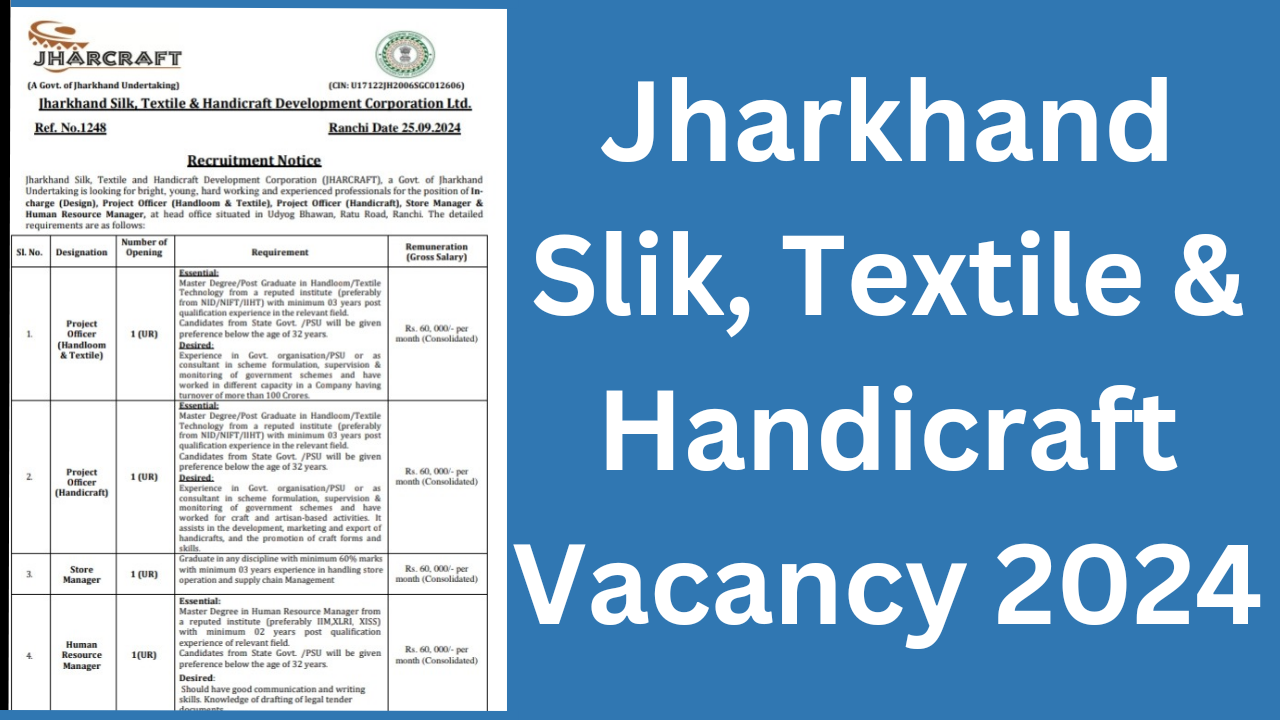 Jharkhand Slik, Textile & Handicraft Vacancy 2024